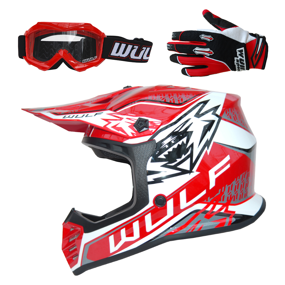 Wulfsport AIR-X Kids Motocross Helmet Motorbike ATV & Stratos Gloves & Goggles