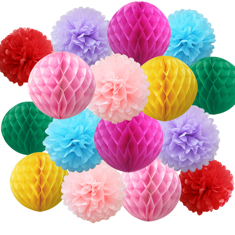 Time to Sparkle 16 PACK Tissue Paper Pompoms Round Paper Honeycomb Balls Hanging - Picture 14 of 28