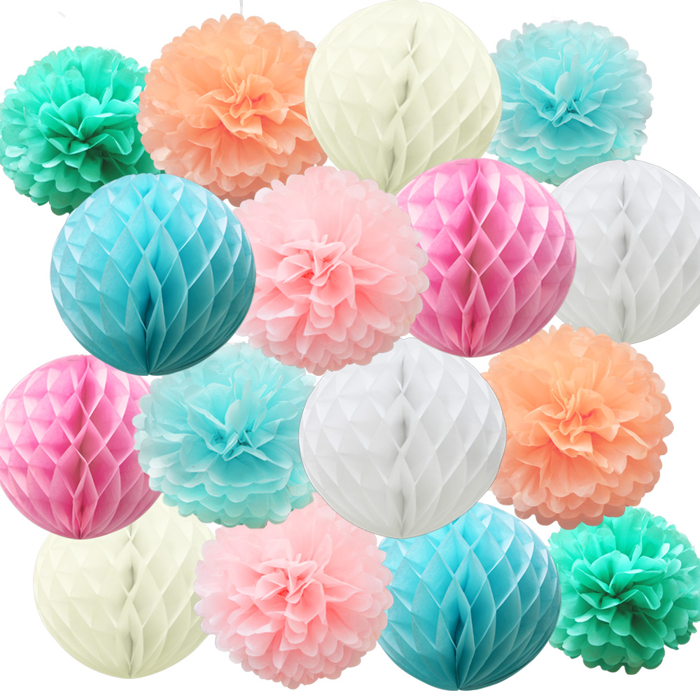 Time to Sparkle 16 PACK Tissue Paper Pompoms Round Paper Honeycomb Balls Hanging - Picture 5 of 28