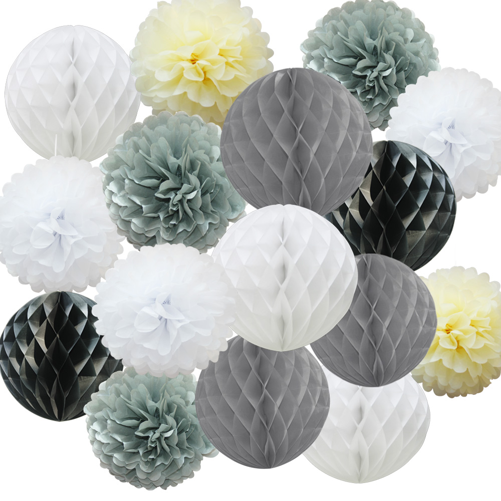 Time to Sparkle 16 PACK Tissue Paper Pompoms Round Paper Honeycomb Balls Hanging - Picture 12 of 28