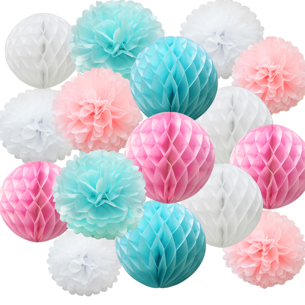 Time to Sparkle 16 PACK Tissue Paper Pompoms Round Paper Honeycomb Balls Hanging - Picture 8 of 28