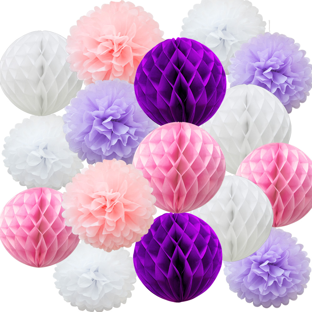 Time to Sparkle 16 PACK Tissue Paper Pompoms Round Paper Honeycomb Balls Hanging - Picture 10 of 28