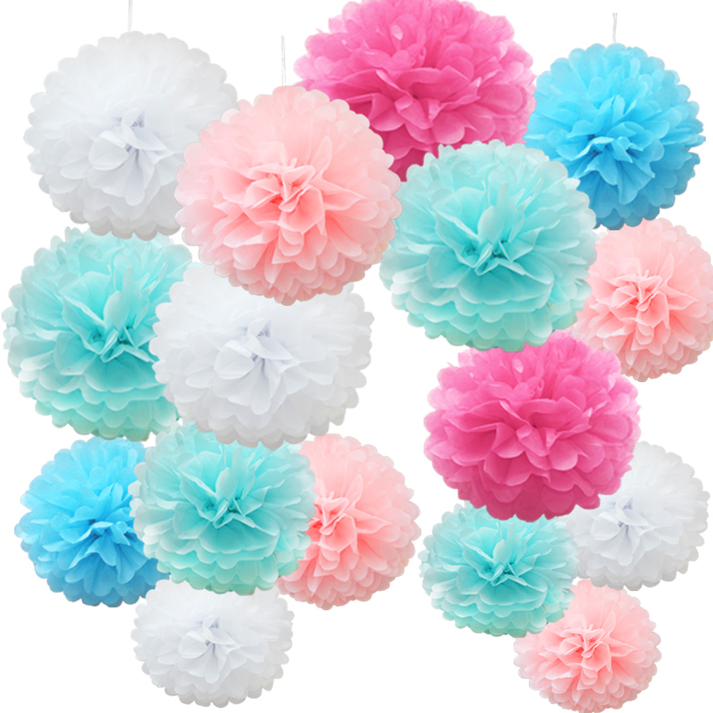 Time to Sparkle 16 PACK Tissue Paper Pompoms Fluffy Flower Party Hanging Decor - Picture 12 of 24