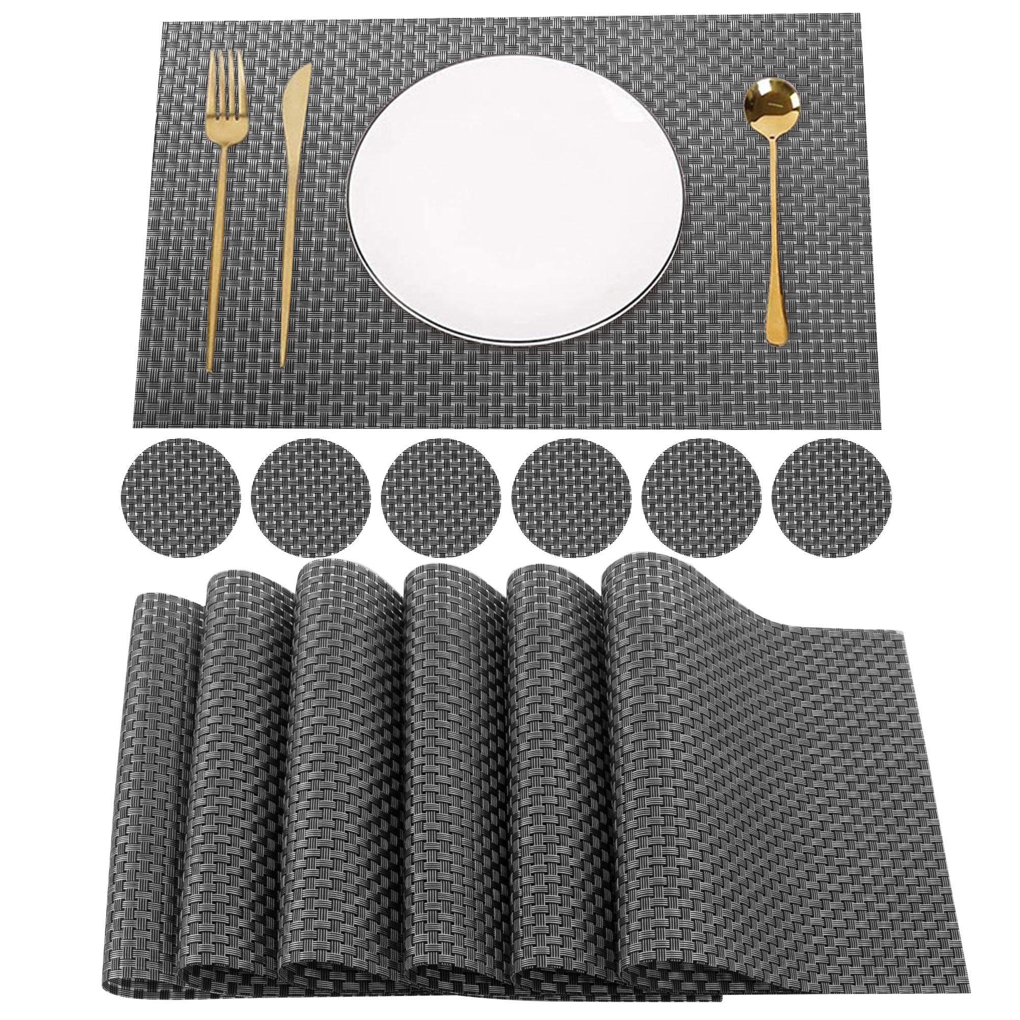 Coaster Mat Pvc Time to Sparkle Set Of 6 PVC Place Mats Coasters Dining Table Non-Slip ...