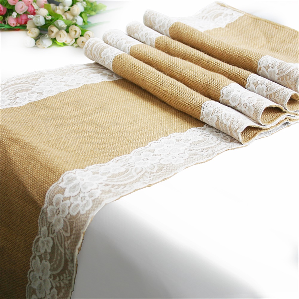 TtS 30 x 275cm Hessian Lace Table Runners Chair Sashes Jute Sewed Edge Wedding