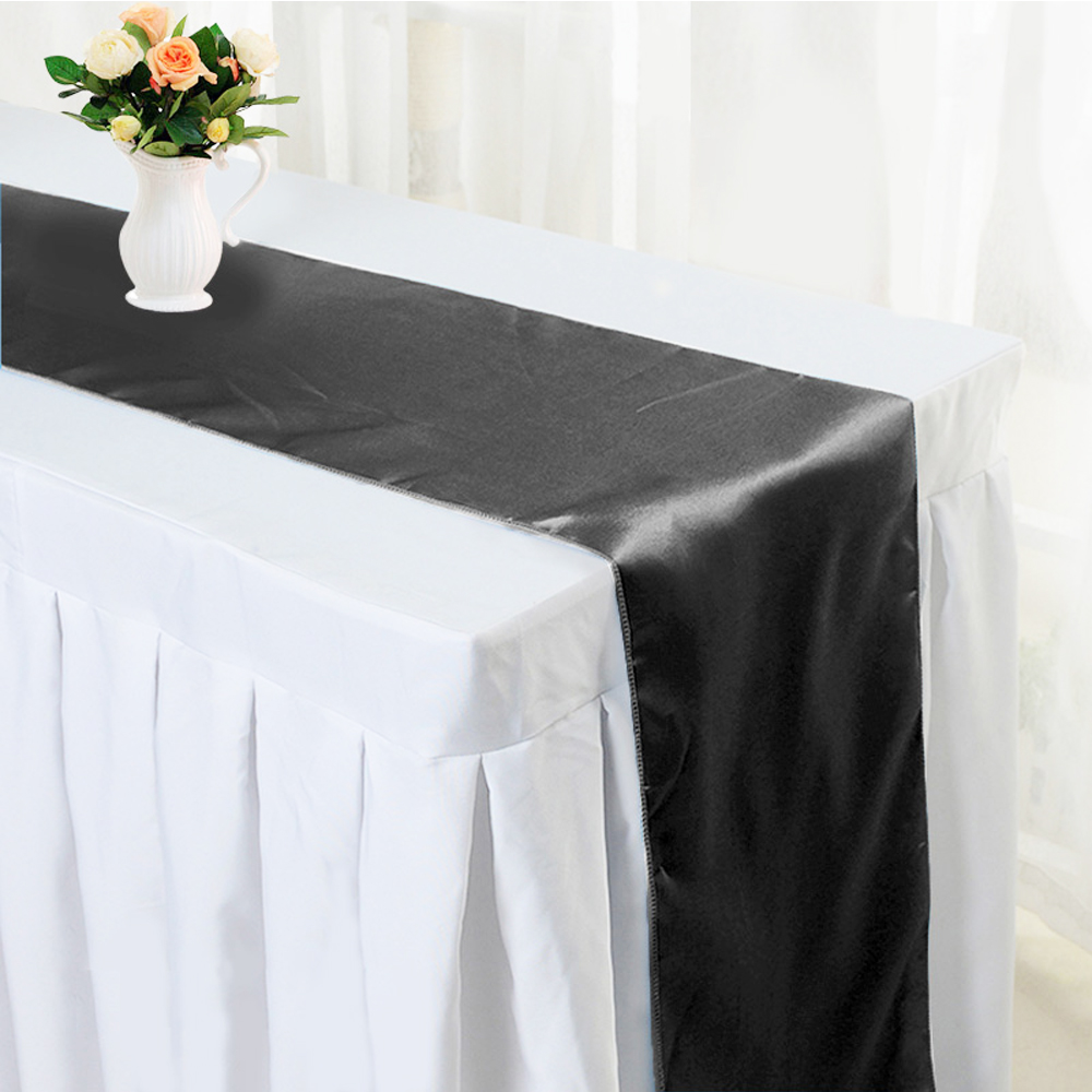 TtS 10PCS 275cmx30cm Satin Table Runners Wedding Reception Banquet Party Decor