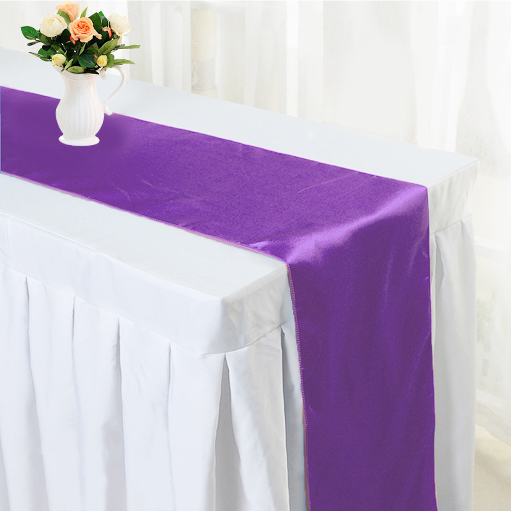 TtS 10PCS 275cmx30cm Satin Table Runners Wedding Reception Banquet Party Decor