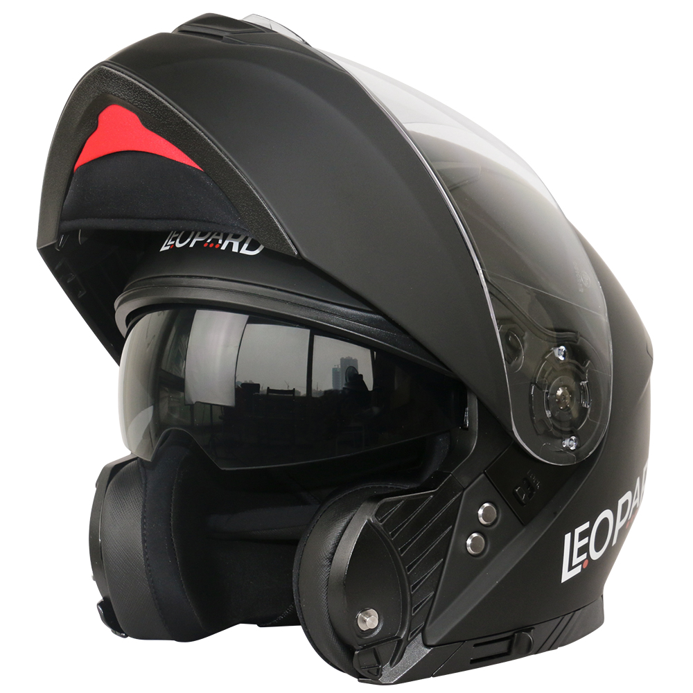 Matt Black M Leopard LEO-888 DVS Flip up Front Helmet Motorcycle Motorbike Helmet with DOUBLE SUN VISOR