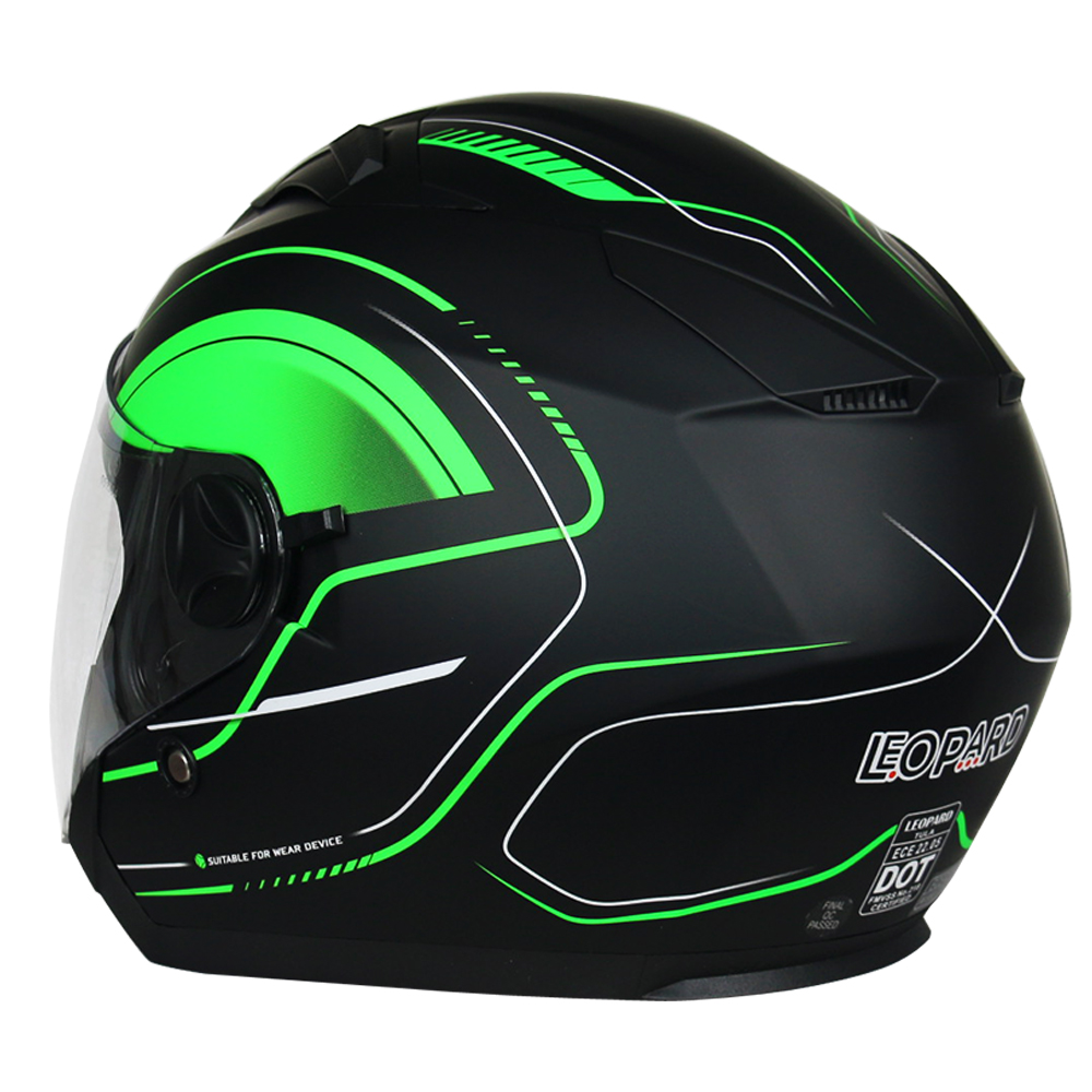 LEO-608 Open Face DVS Motorcycle Helmet Crash Road Street Neon Green