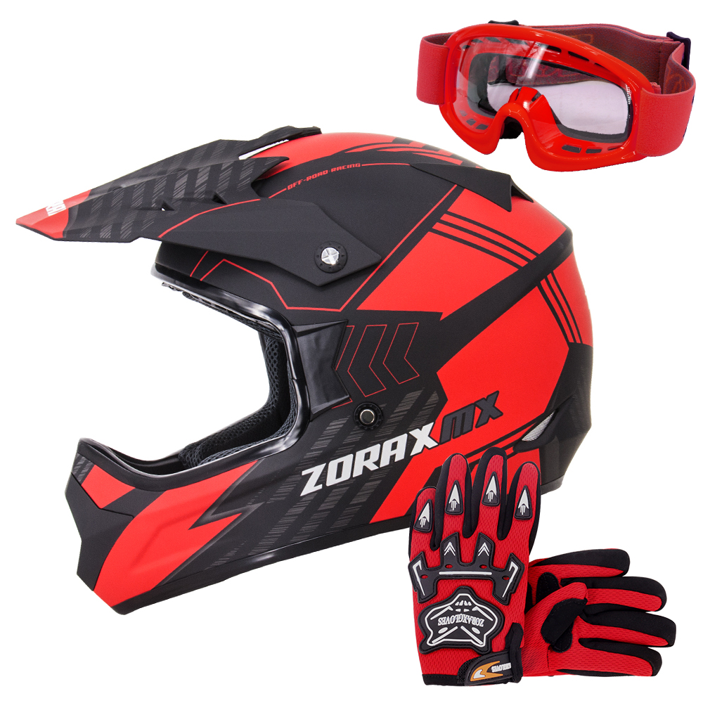 ZORAX Attack Adult Motocross Helmet Motorbike MX Enduro Gloves Goggles 