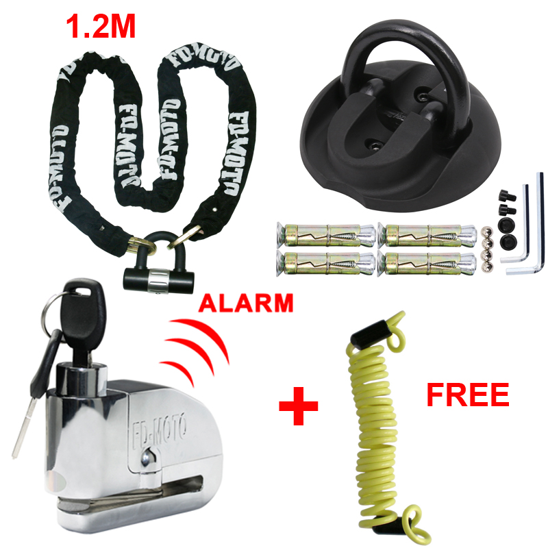 Reminder Cable 1.5m Oxford Sold Secure Anchor FD-MOTO 1.2M*10MM Motorbike Motorcycle Chain Lock Padlock Alarmed Brake Disc Lock 110dB