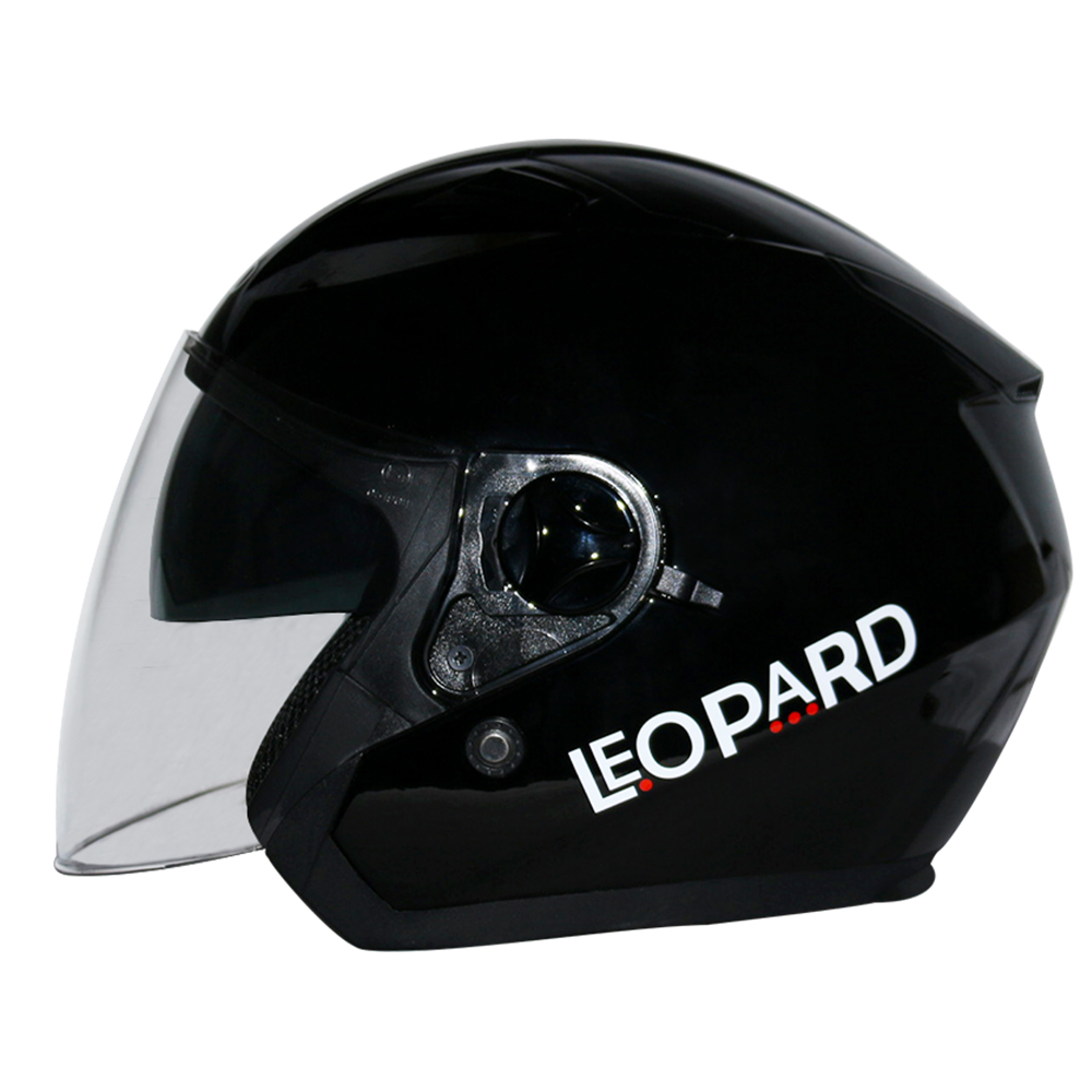 ECE Zertifiziert L 59-60cm Leopard LEO-608 DVS Offenes Gesicht Motorradhelm Rollerhelm Jethelm Jet Helm mit Lang klar Visier und Integrierter Sonnenblende