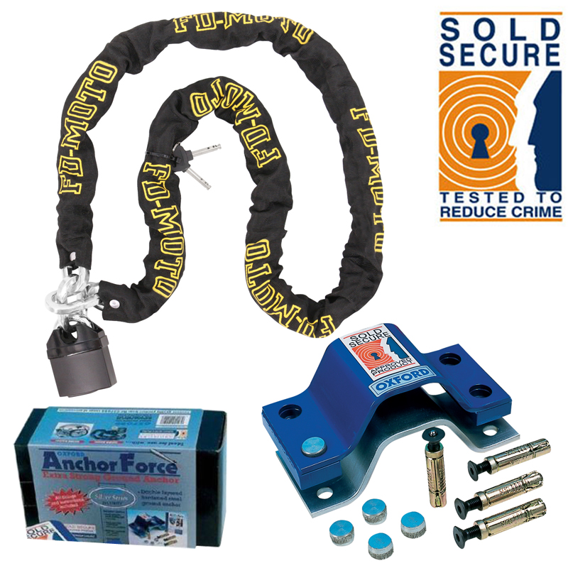 MOTORCYCLE SOLD SECURE OXFORD HD 1.0M MOTORBIKE SECURITY 10 MM HARD STEEL CHAIN WITH BRUTE FORCE GROUND ANCHOR HIGH QUALITY