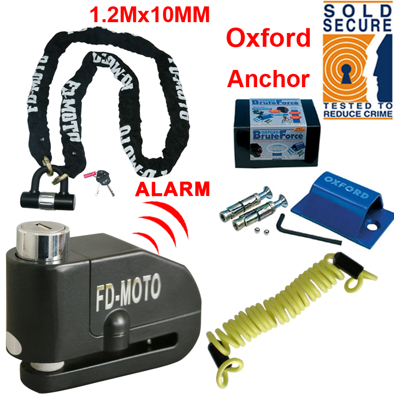 FD-MOTO 1.8M*10mm STEEL Heavy Duty Motorbike Chain Lock Padlock Sold Secure Oxford OF439 Motorcycle Ground Anchor Lock