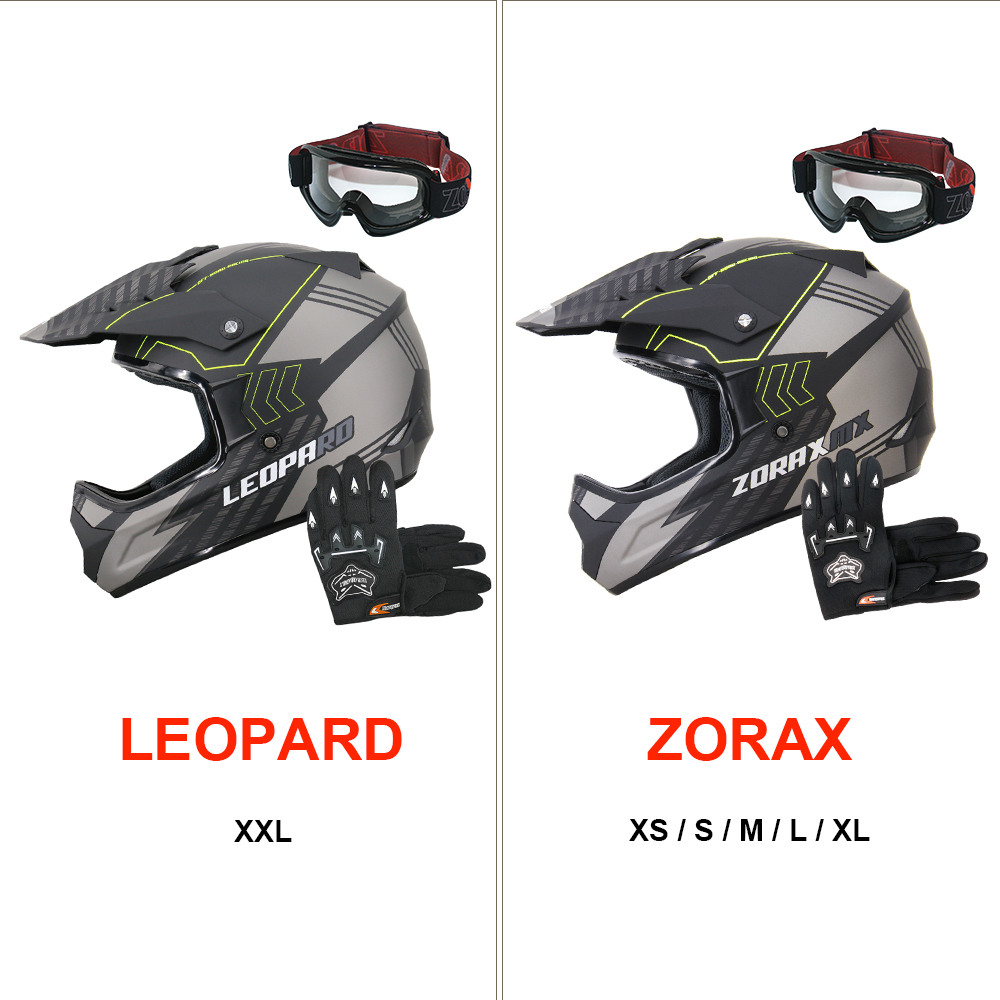 ZORAX / LEO Attack Adult Motocross Motorbike Helmet BMX Quad Gloves