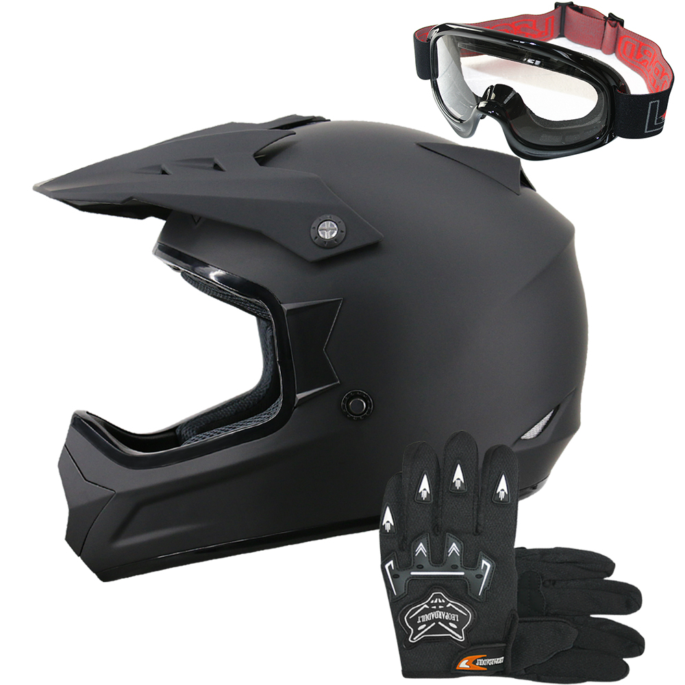 DOT Full Face ATV Dirt Bike Motocross Helmet w/Goggles & Gloves Adult/Youth