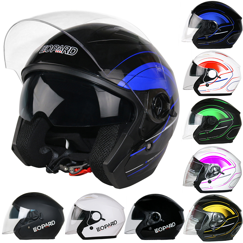 White S 55-56cm Leopard LEO-608 Double Sun Visor Open Face Motorbike Motorcycle Helmet Road Legal
