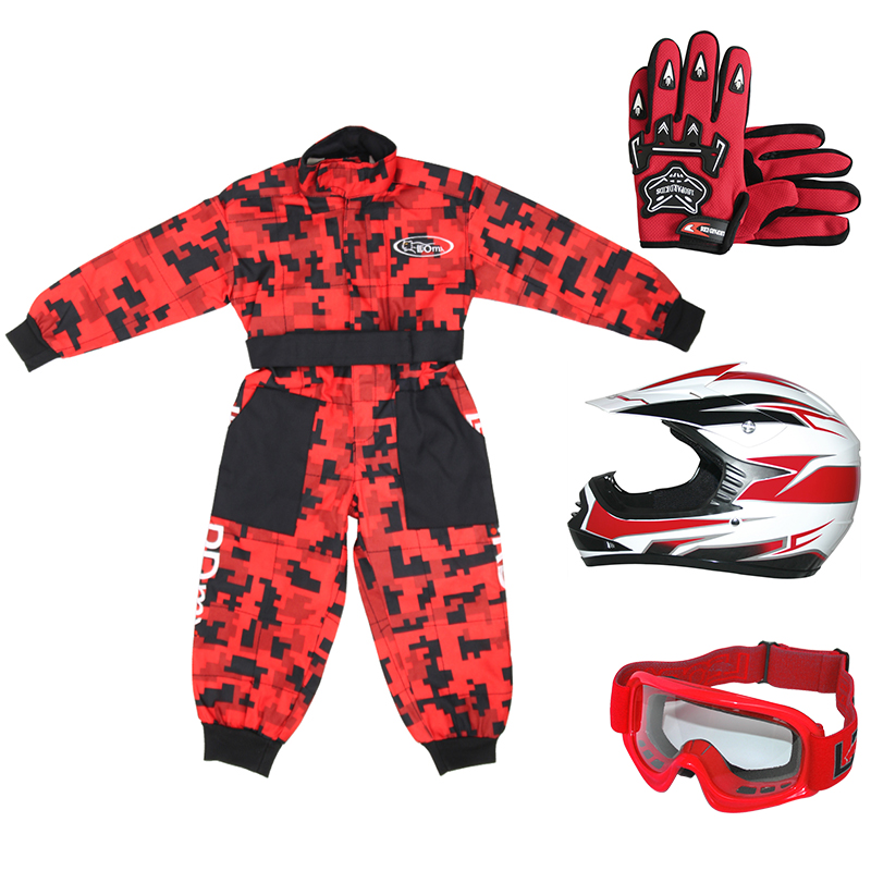 New Wulfsport Blue Camo Kids Youth Motocross Helmet Suit Gloves Goggles Bundle