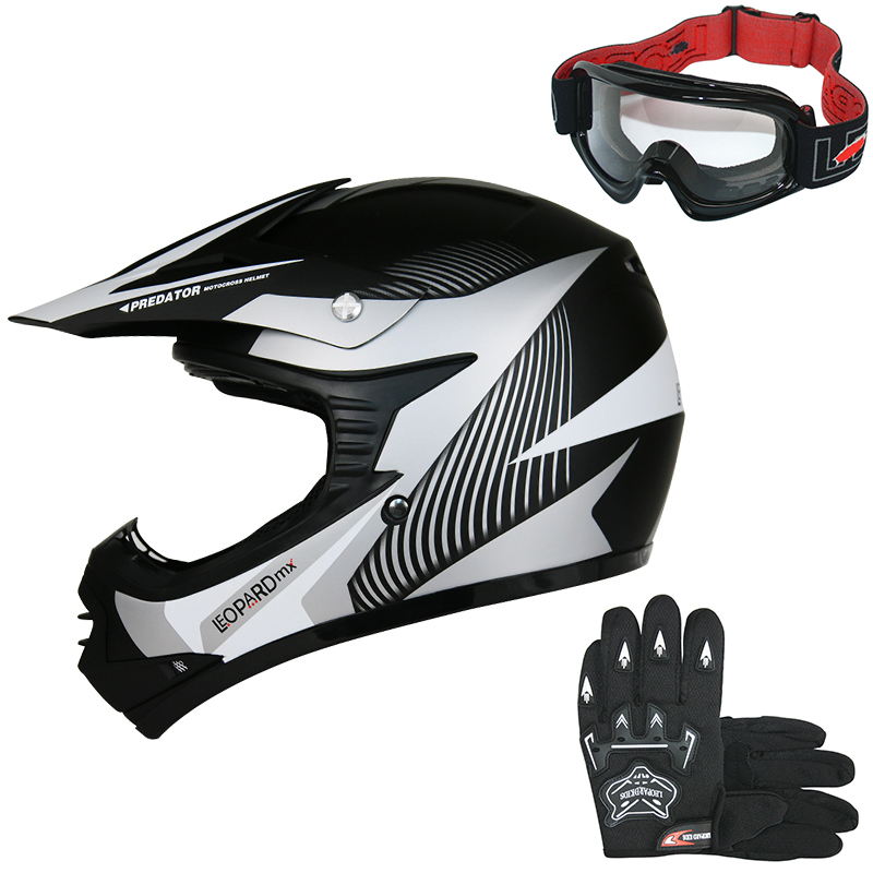 Leopard LEO-X19 PREDATOR Kids Motocross Motorbike MX Helmet /& Gloves /& Goggles