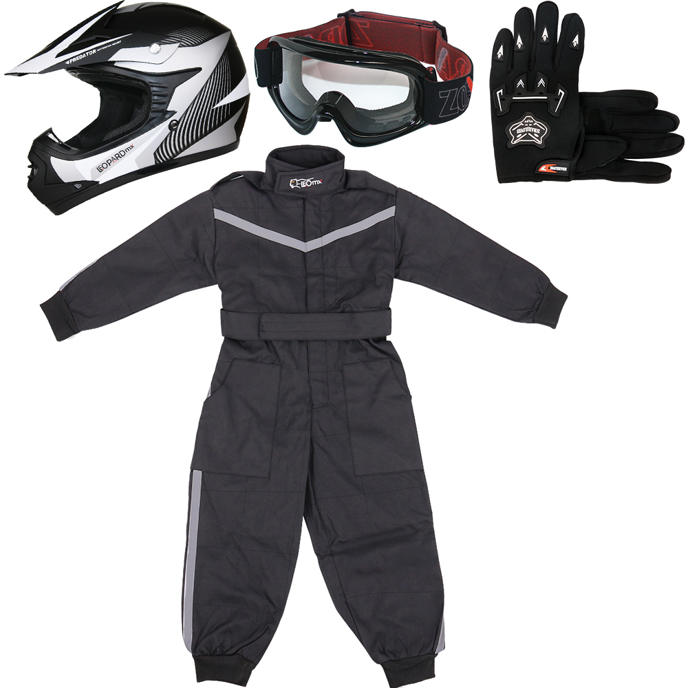 LEOX19 Kids Motocross Helmet Motorcross Child Race Suit Overalls Gloves