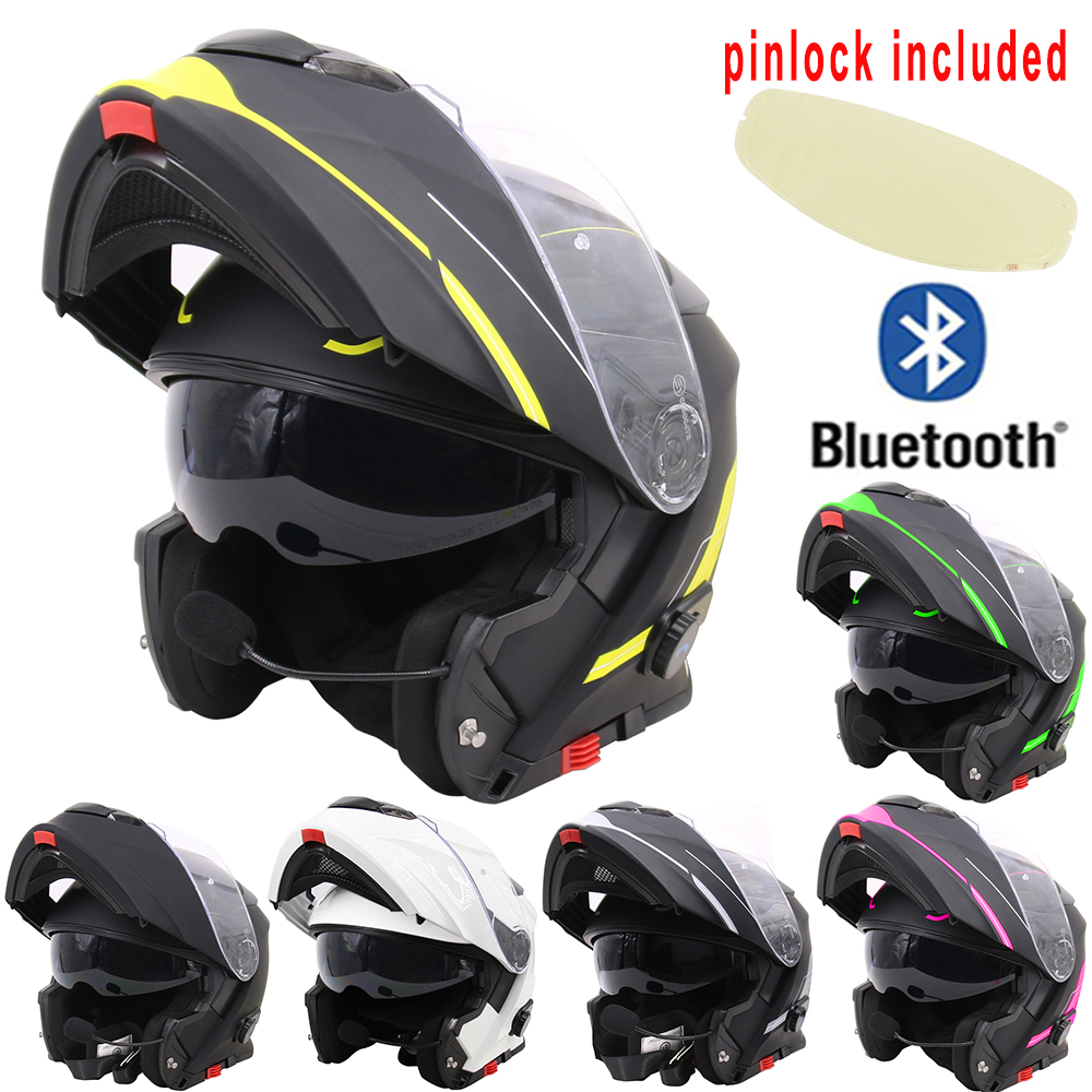 LEOPARD Bluetooth Motorbike Helmet Modular Flip Up Motorcycle Pinlock