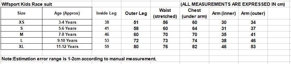 Wulfsport Jacket Size Chart