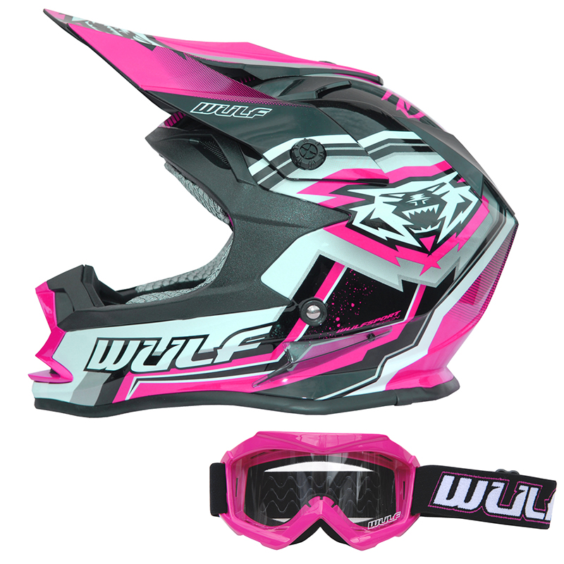 Pink Wulfsport Kids Junior Cub Flite Xtra Motocross MX Quad Bike Helmet