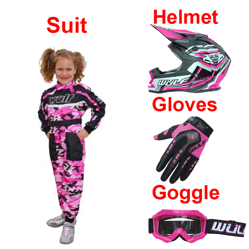 Pink M 7-8Yrs Wulfsport Children Kids CAMO MX Motocross Motorbike Race Suit Clothing Quad Bike