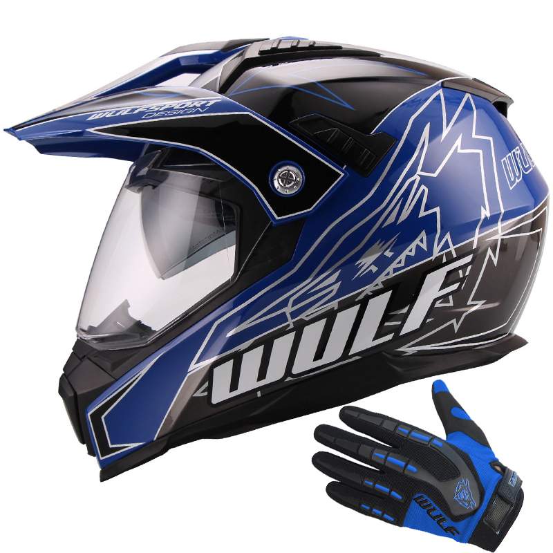 Wulfsport Prima-X Adult Motocross Helmet DVS + Attack Race Gloves Off Road Blue | eBay