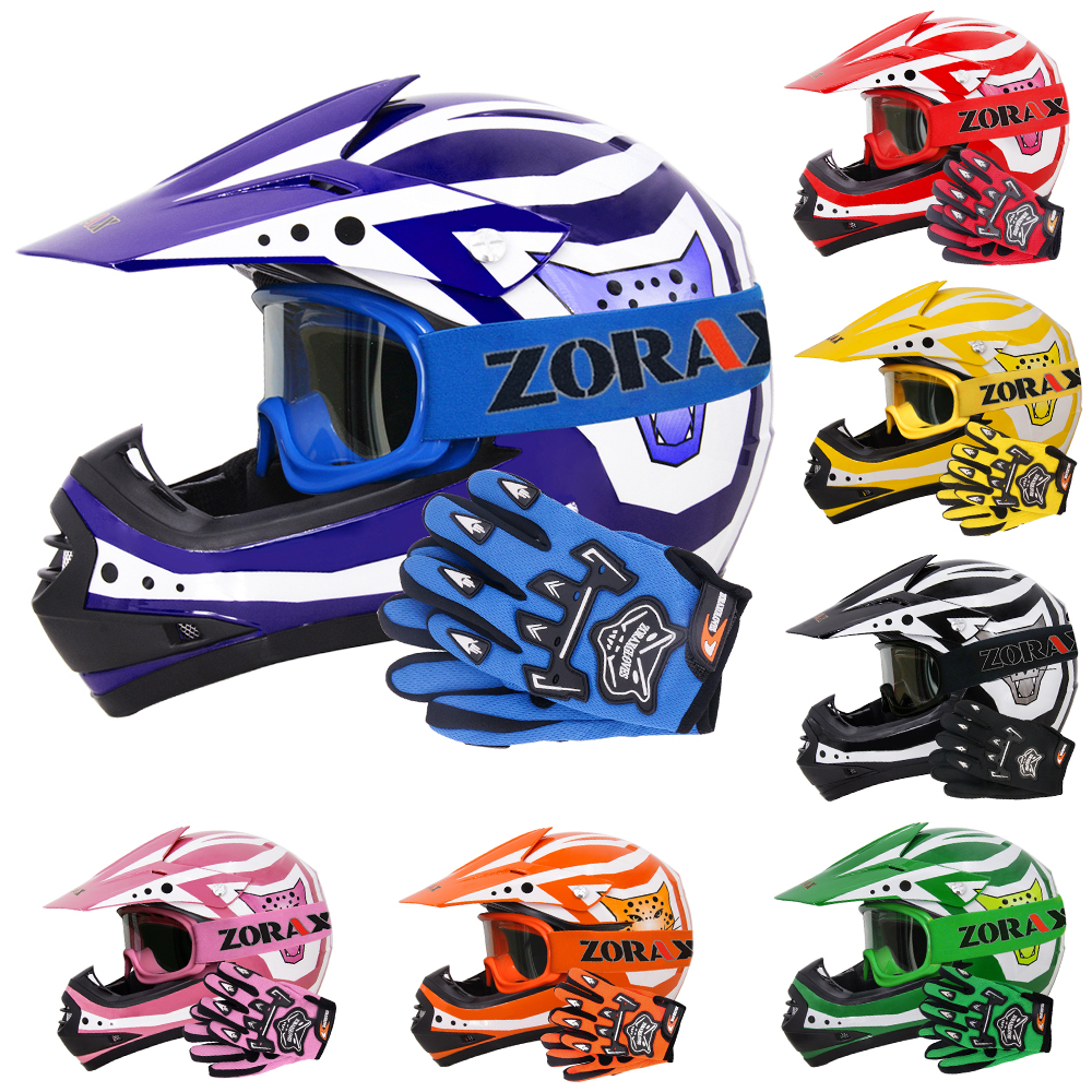 7cm Zorax S 5-6 Years 53-54cm & Goggles & ZOR-X18 Butterfly L Kids CAMO Suit & Gloves L Children Motorbike Helmet Motorcycle Clothing Suit Set Kids Motocross Helmet