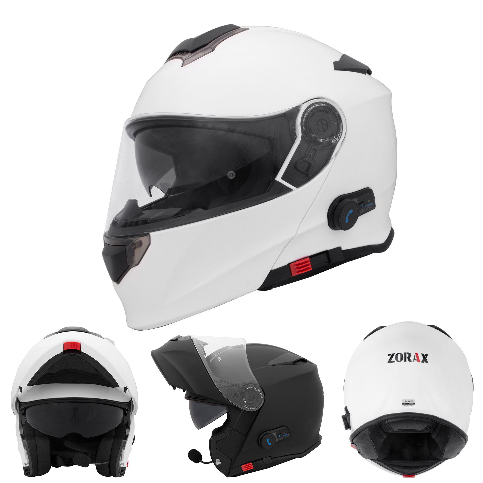 ZORAX 727BL Fitted Blinc Bluetooth System Flip Motorbike Helmet Pinlock ECE2206