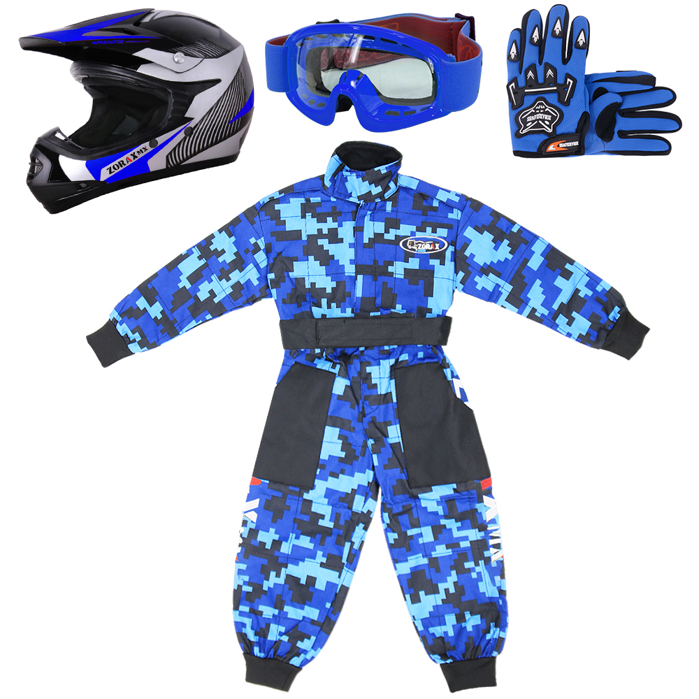ZORAX ZOR-X19 Kids Motorbike Set Motocross Helmet & Goggles & Gloves & Camo Suit - Picture 14 of 19