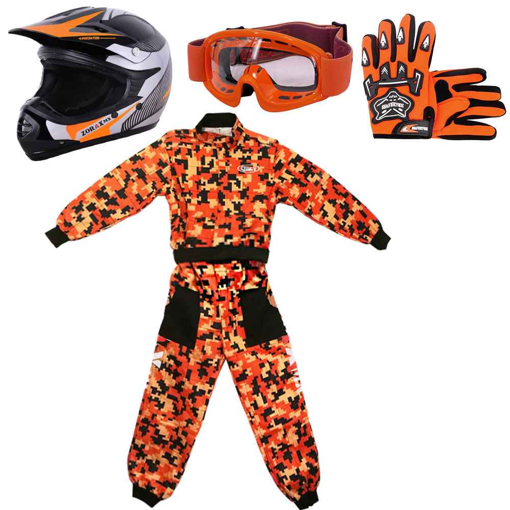 ZORAX ZOR-X19 Kids Motorbike Set Motocross Helmet & Goggles & Gloves & Camo Suit - Picture 15 of 19
