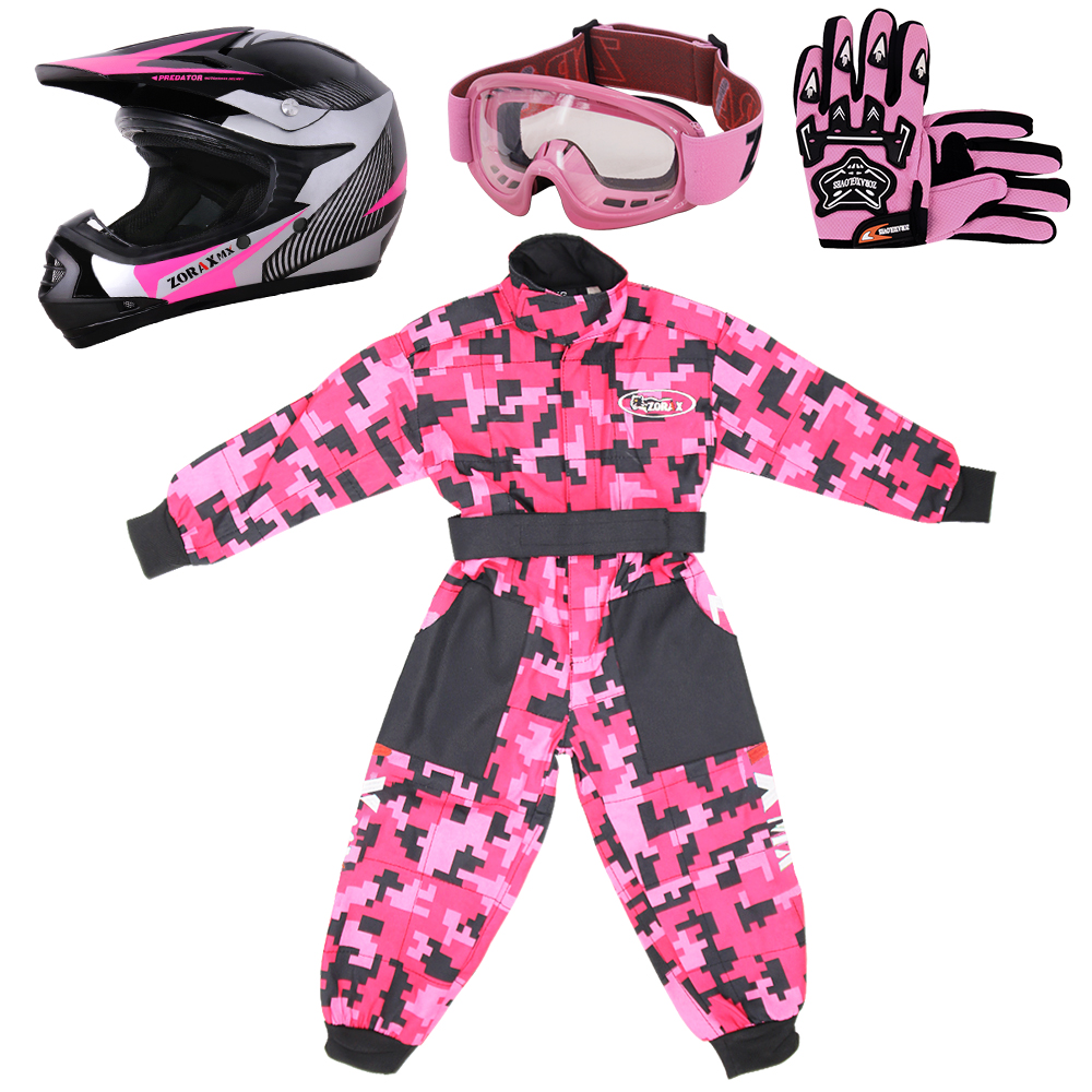 ZORAX ZOR-X19 Kids Motorbike Set Motocross Helmet & Goggles & Gloves & Camo Suit - Picture 16 of 19