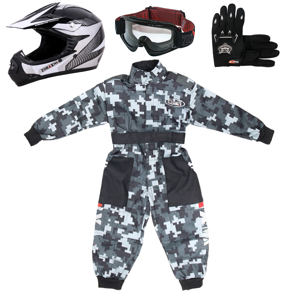 ZORAX ZOR-X19 Kids Motorbike Set Motocross Helmet & Goggles & Gloves & Camo Suit