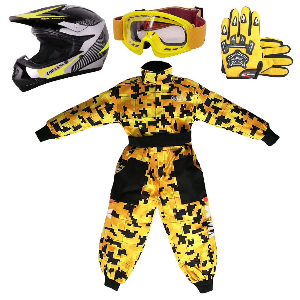 ZORAX ZOR-X19 Kids Motorbike Set Motocross Helmet & Goggles & Gloves & Camo Suit - Picture 19 of 19
