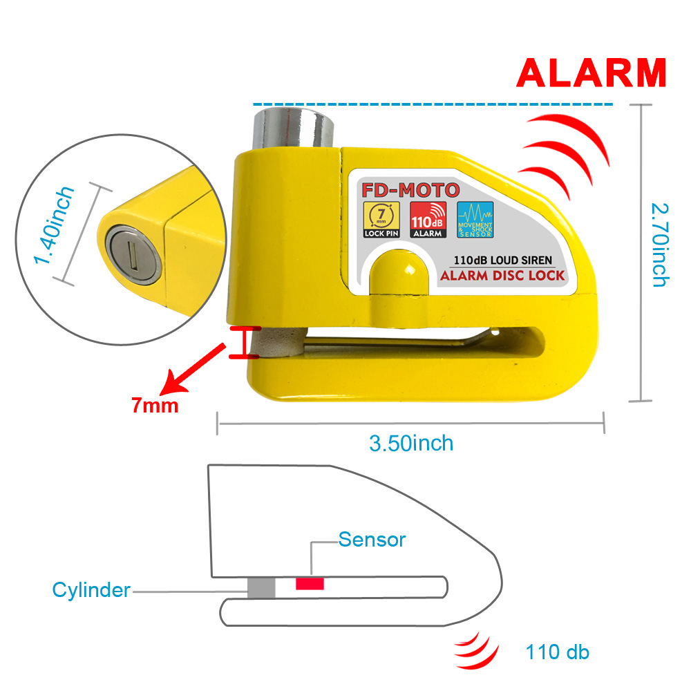 Details about   FD-MOTO Alarm Motorbike Disc Lock Brake Scooter Motorcycle Cycle Bike Security 