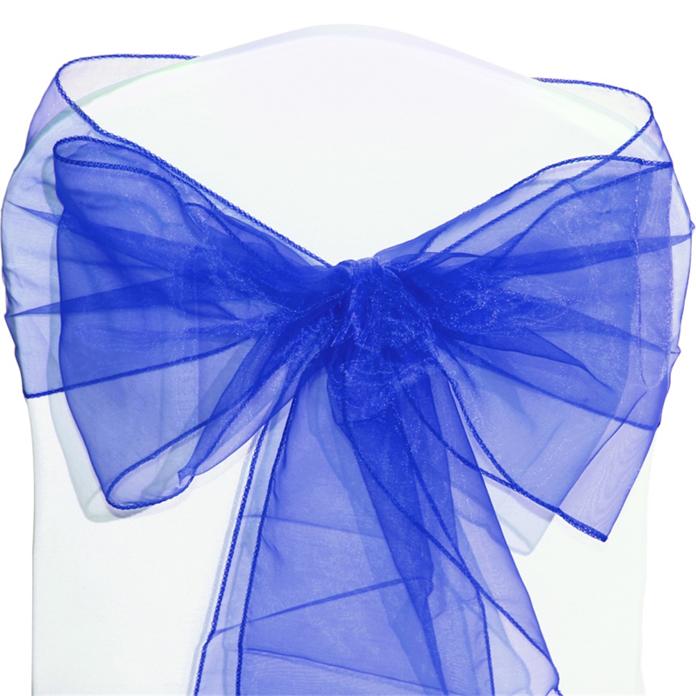 Royal Blue Organza Sashes Wider Fuller Bow Wedding Event Chair Decoration 100pcs 