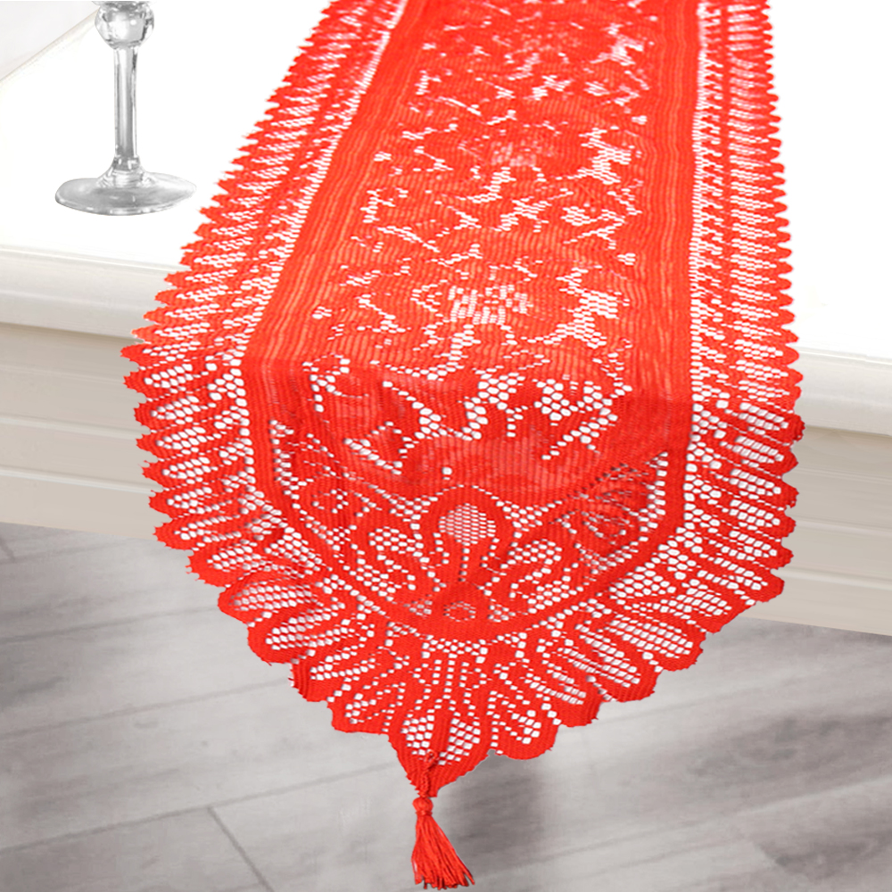 13"x71" Red Christmas Table Runner Vintage Lace Table Decoration Home Party