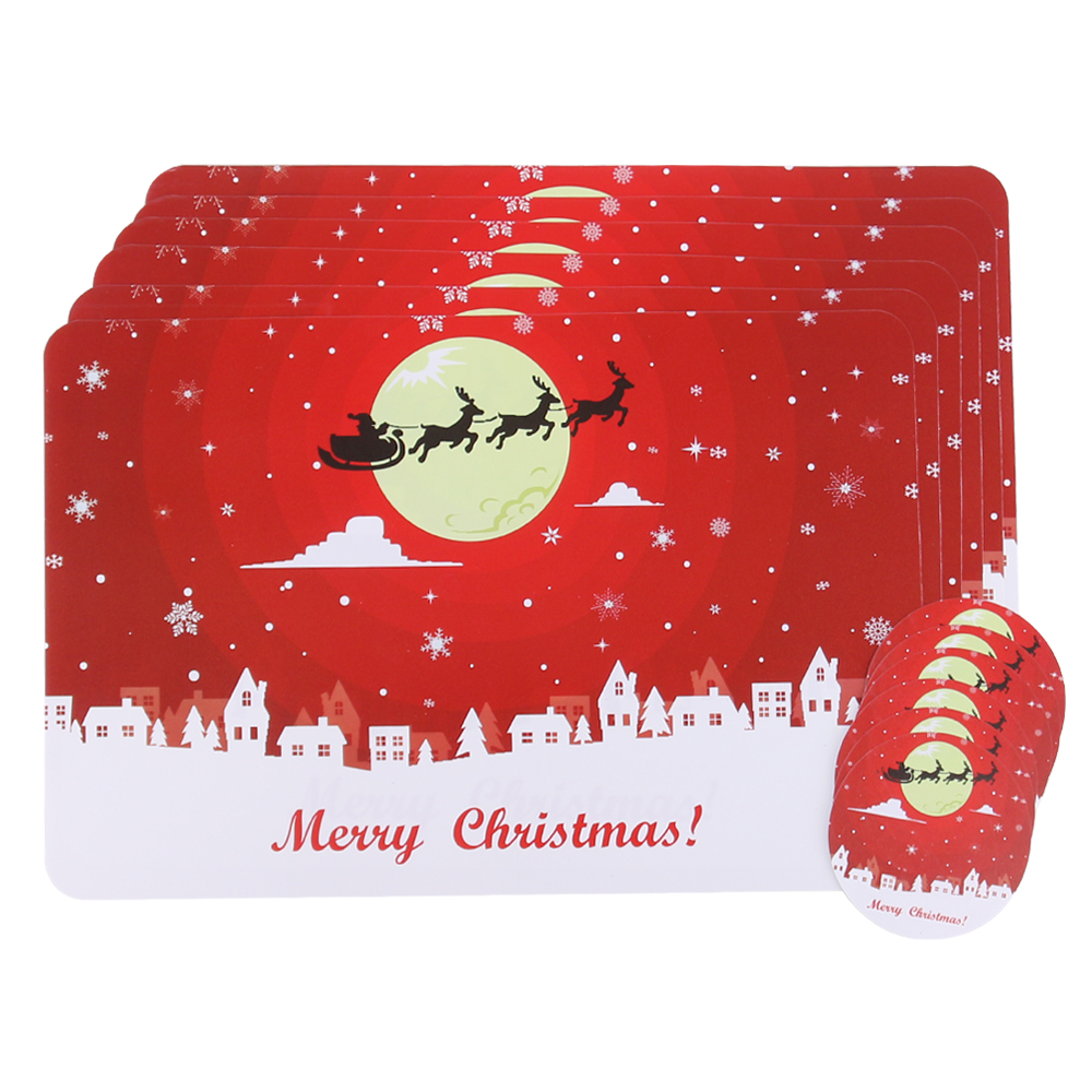 Set of 6 Place Mats And Coasters Christmas Santa Snowman Dining Table ...