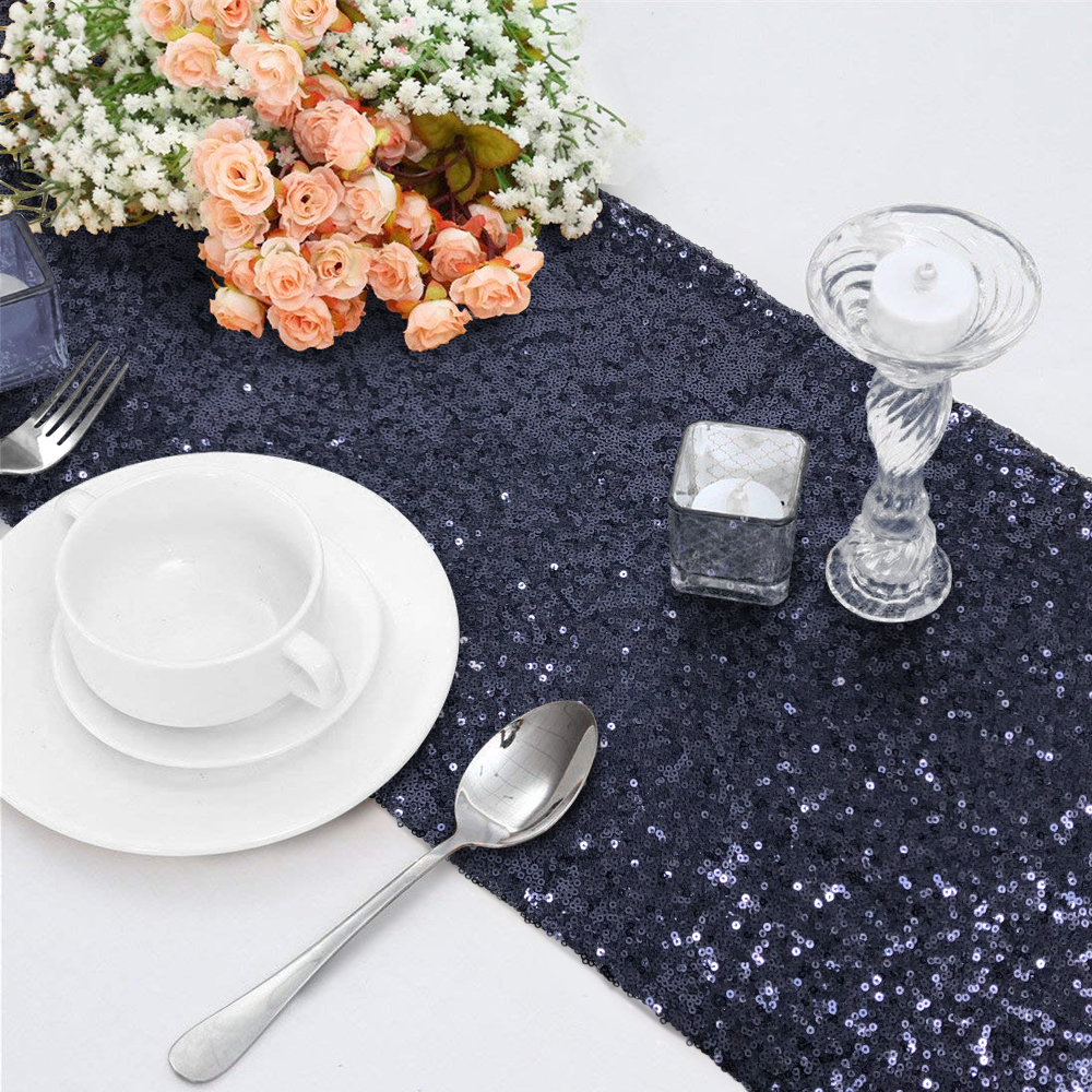 10X Gold Silver Glitter Sequin Table Runners Cover 12"x108" Party Table Decor 
