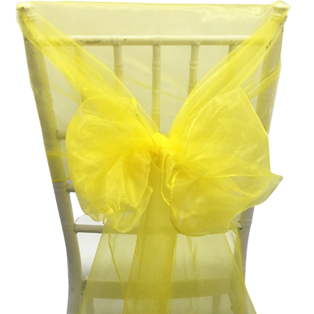 Yellow Floral Organza Hoods 10,25,50,100 Wedding chair Decoration 