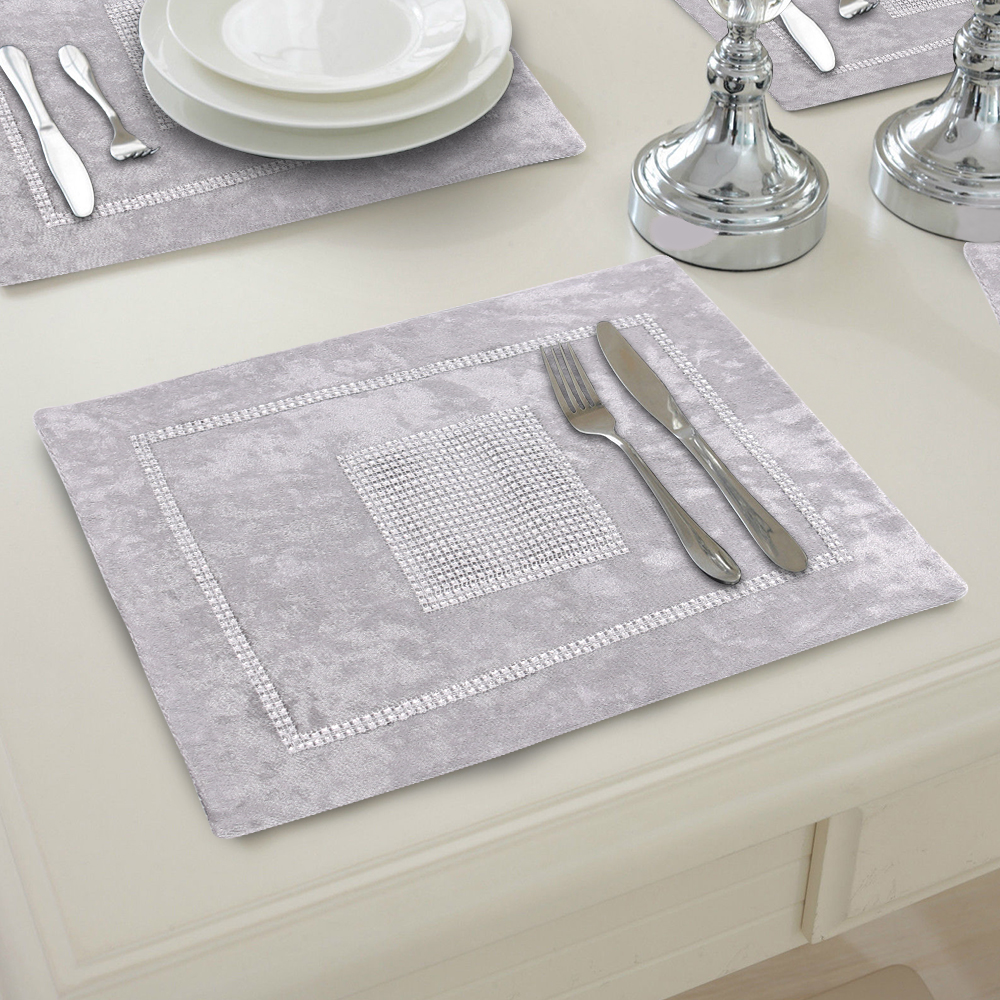 Time to Sparkle 2 4 6 Velvet Diamante Dining Table Place Mats Rectangle