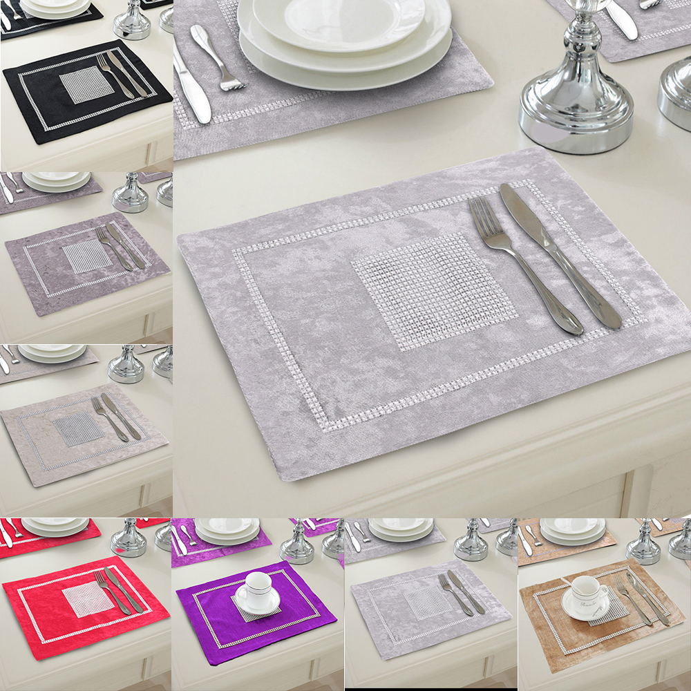 4PACKS 40 x 30cm Sparkle Luxury Diamante Velvet Placemats Table Mat