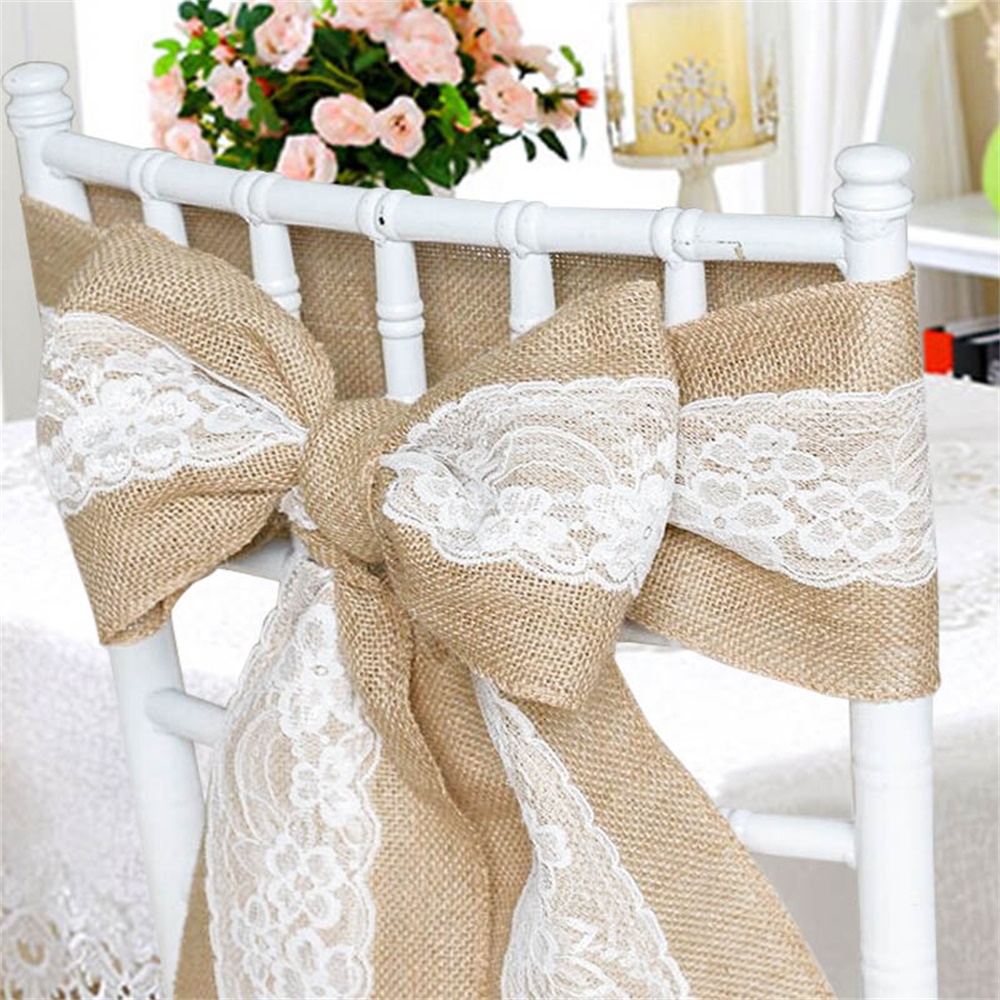 Hessian Table Runners Lace Hessian Fabric Roll Chair Sash Natural Jute