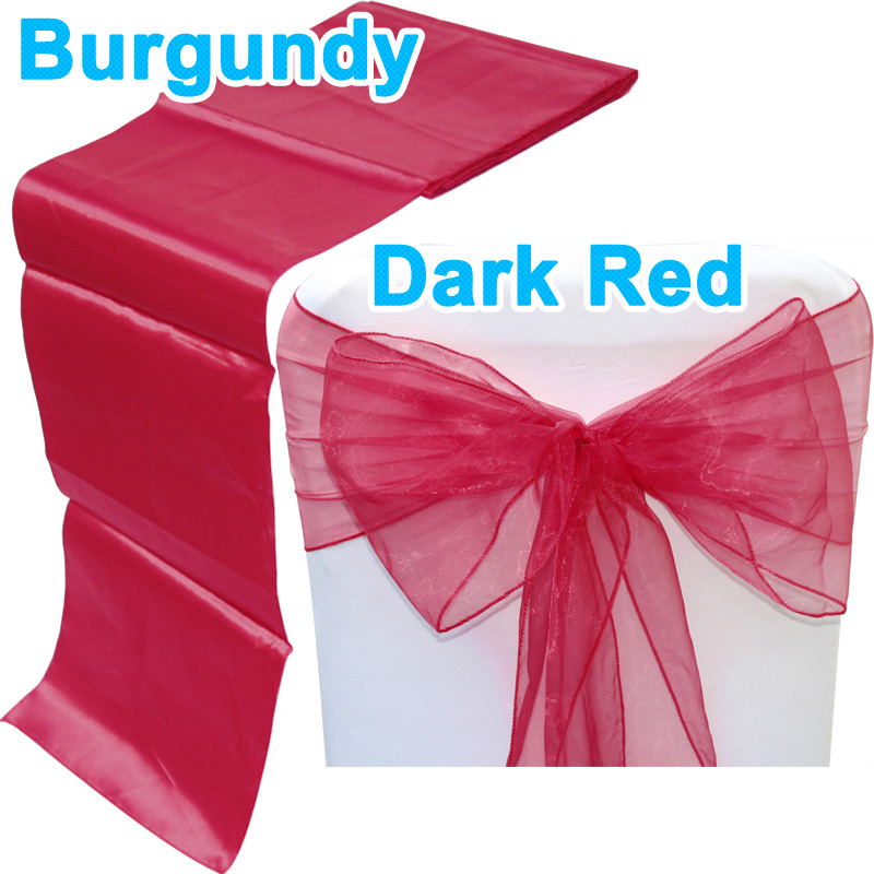 Pattern Heart Burgundy Time to Sparkle TtS Flocked Organza Sashes Chair Cover Sash Bow Wedding Party Birthday