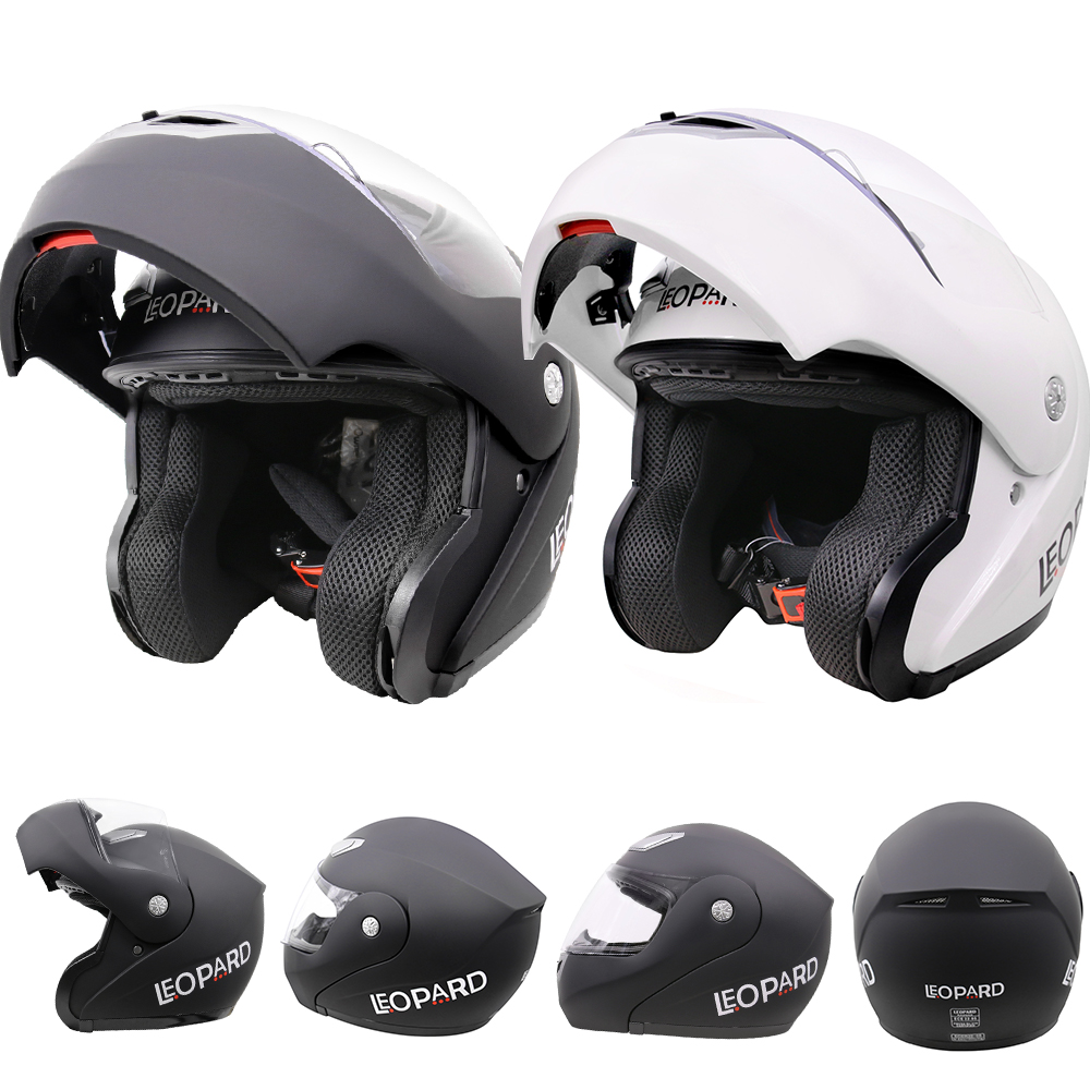LEOPARD 717 Klapphelm Motorradhelm Sturzhelm Rollerhelm Schwarz Weiß XS-XXL