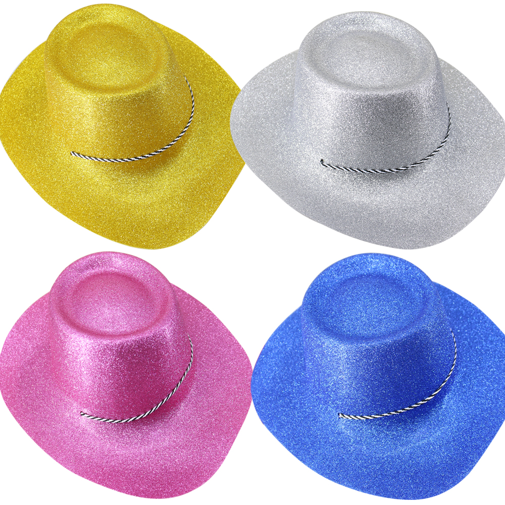 12pcs Black Glitter Cowboy Hat Cowgirl Adult Ladies Men Wild West Hats Party